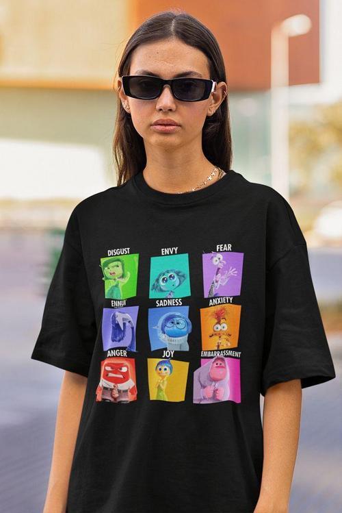 Ters Yüz Karakterler Çizgi Film Baskılı Unisex Tişört, Oversize Inside Outt Tişört