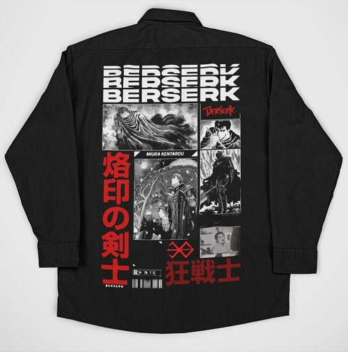 Berserk Baskılı Unisex Anime Cepli Gömlek