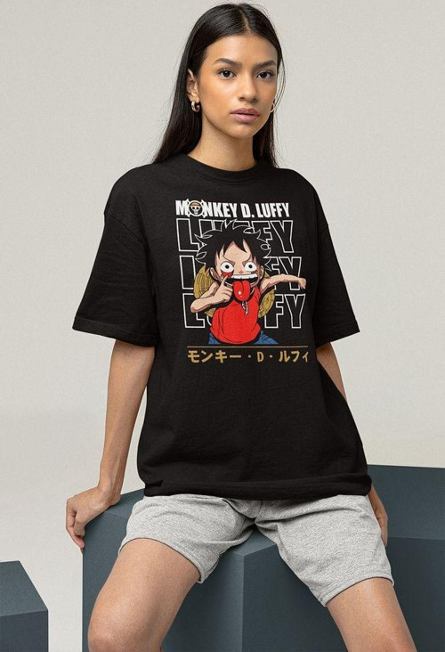 Anime Karakter Monkey D Luffy Baskılı Unisex Oversize Tişört