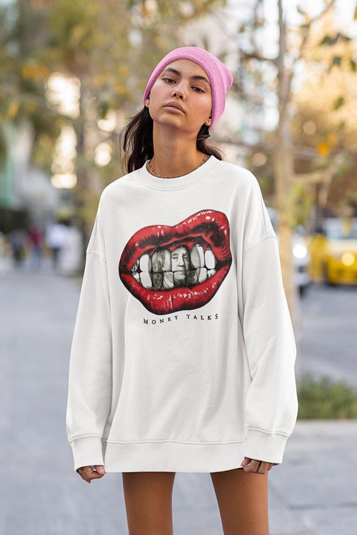Money Talks Yazılı Unisex Oversize Tasarım Sweatshirt