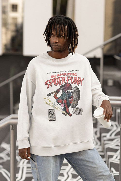 The Amazing Spider-Punk Baskılı Unisex Oversize Örümcek Adam Sweatshirt