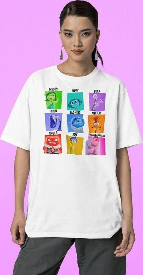 Ters Yüz Karakterler Çizgi Film Baskılı Unisex Tişört, Oversize Inside Outt Tişört