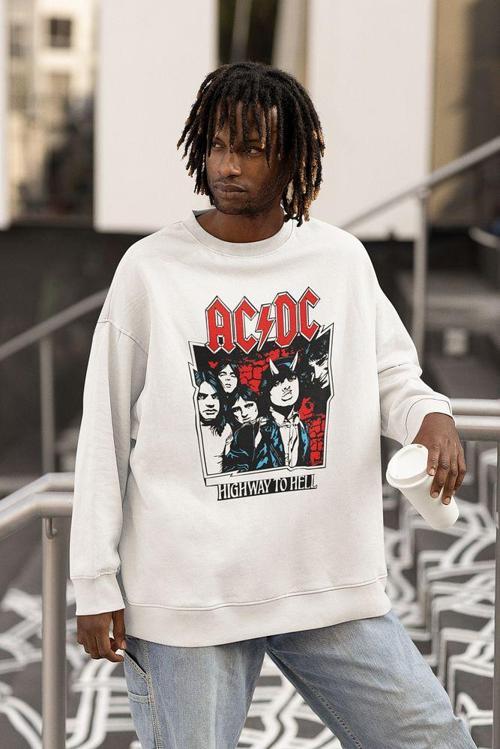 AC DC Highway To Hell Yazılı Unisex Oversize Rock Metal Sweatshirt