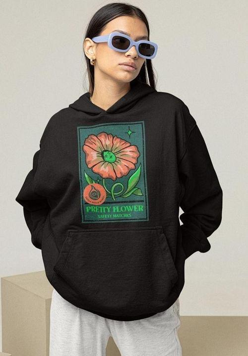 Pretty Flower Baskılı Unisex Oversize Tasarım Hoodie