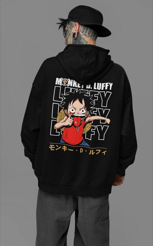 Monkey D. Luffy Baskılı Unisex Oversize Anime Karakter Hoodie