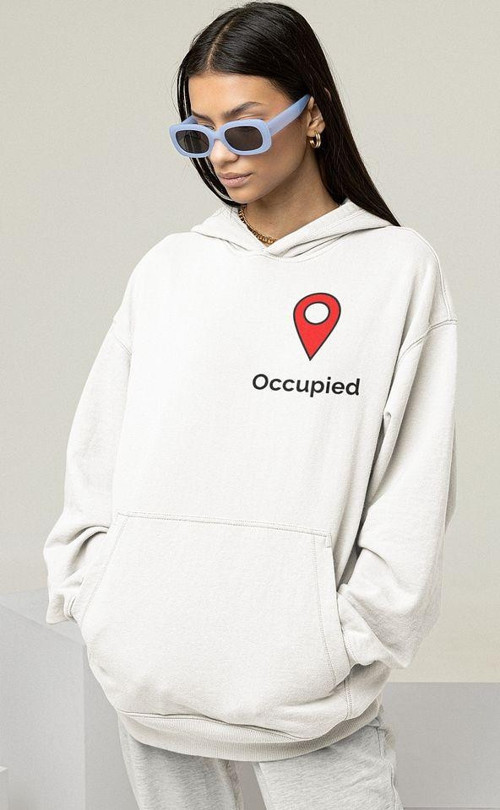 Occupied Yazılı Sevgililere Özel Minimalistik Baskılı Hoodie