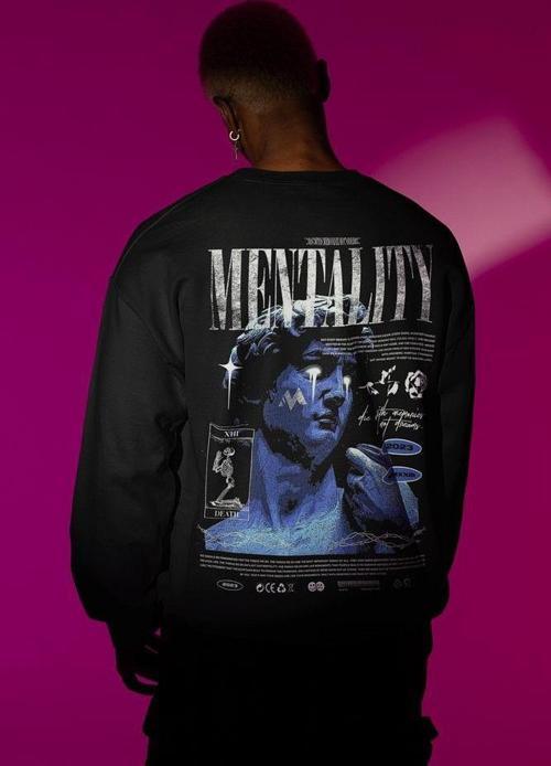 Mentality Baskılı Unisex Oversize Tasarım Sweatshirt