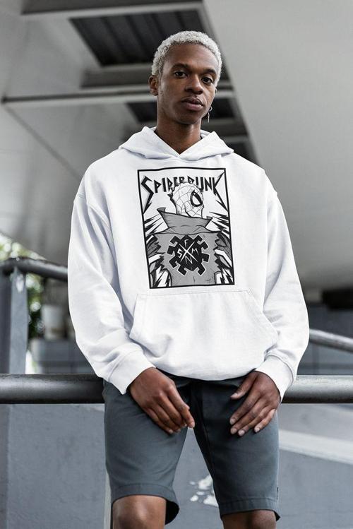 Spider-Punk Baskılı Unisex Oversize Örümcek Adam Hoodie