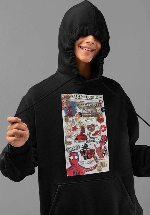 Daily Bugle Baskılı Unisex Oversize Örümcek Adam Hoodie