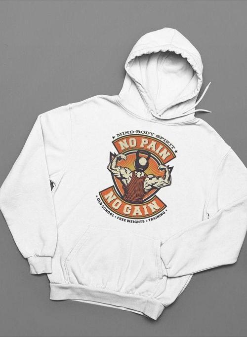 No Pain No Gain Baskılı Unisex Oversize Fitness Gym Hoodie