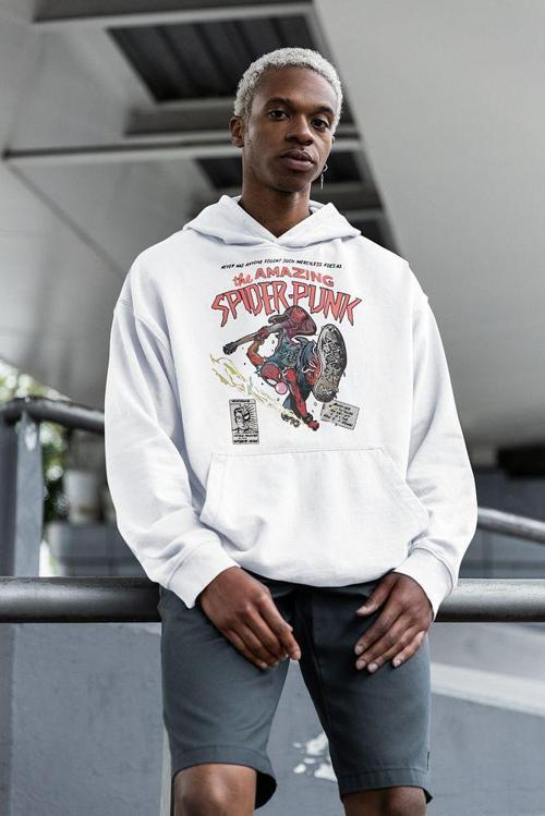 The Amazing Spider-Punk Baskılı Unisex Oversize Marvel Hoodie