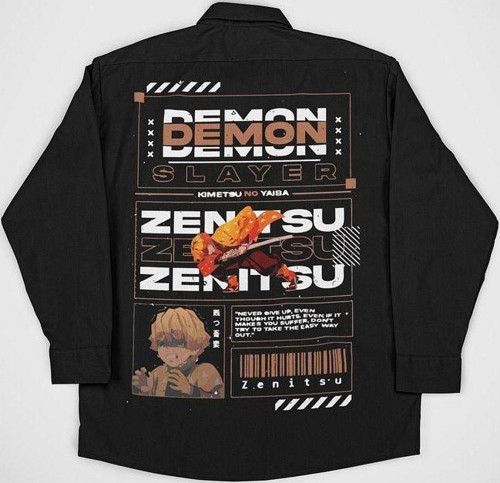 Demon Slayer Zenitsu Baskılı Unisex Anime Cepli Gömlek