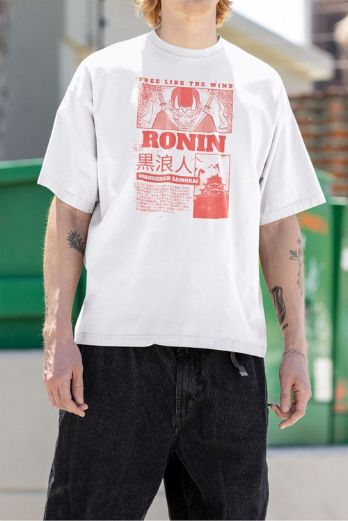 Free Like The Win Samurai Ronin Baskılı Unisex Tişört, Oversize Anime Tişört