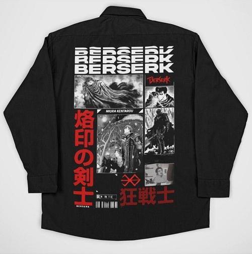 Berserk Baskılı Unisex Anime Cepli Gömlek
