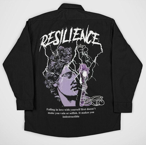 Resilience Yazılı Unisex Tasarım Baskılı Cepli Gömlek