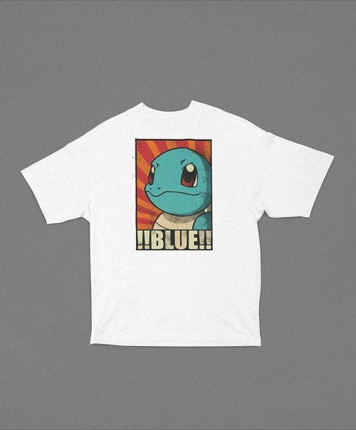 Pokemon Karakter Blue Baskılı Unisex Tişört, Oversize Çizgi Film Tişört