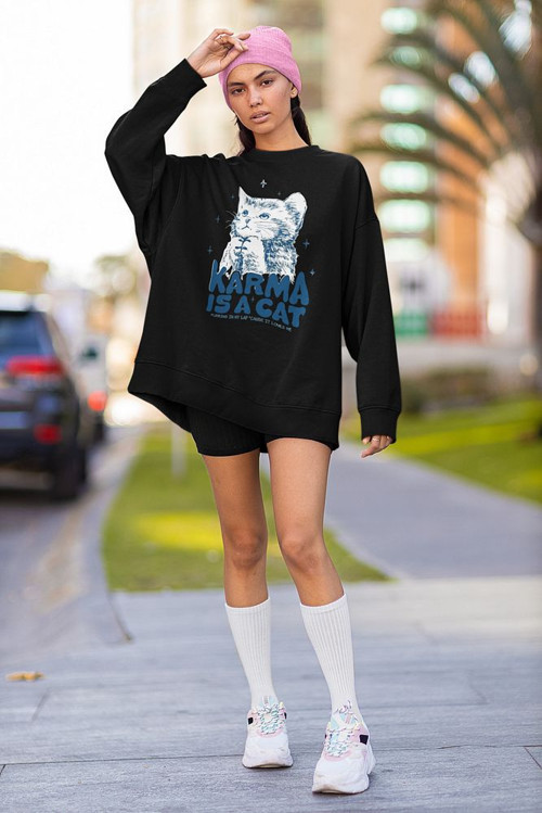 Karma Is A Cat Baskılı Unisex Oversize Taylor Swift Sweatshirt