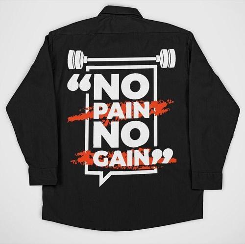 No Pain No Gain Baskılı Unisex Fitness Gym Cepli Gömlek