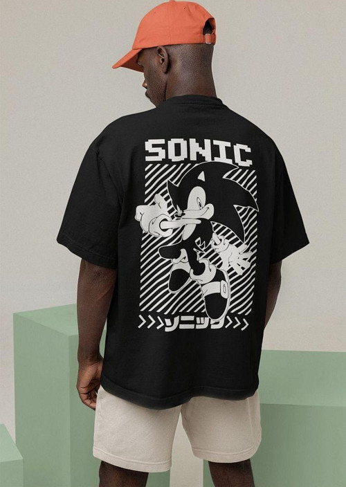 Sonic Çizgi Film Baskılı Unisex Oversize Tişört