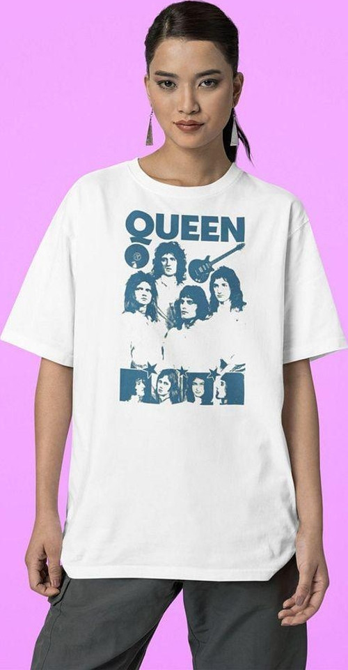 Queen Temalı Baskılı Unisex Tişört, Oversize Müzik Grubu Baskılı Tişört