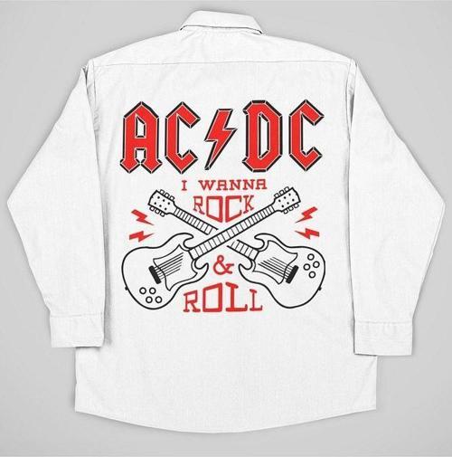 AC DC Müzik Grubu Rock & Roll Yazılı Unisex Rock Metal Baskılı Gömlek