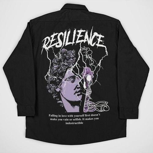 Resilience Yazılı Unisex Tasarım Baskılı Cepli Gömlek