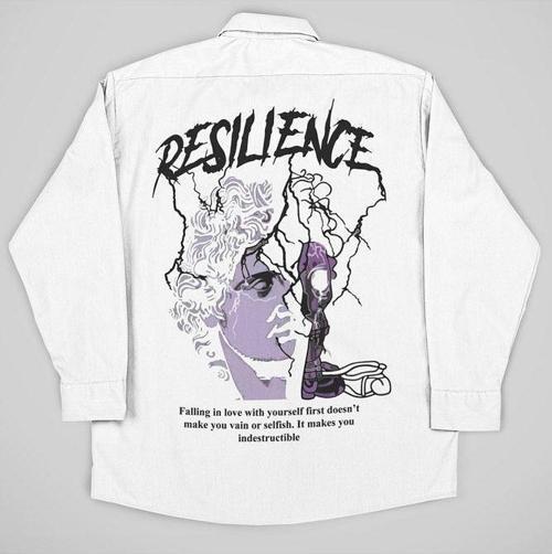 Resilience Yazılı Unisex Tasarım Baskılı Cepli Gömlek