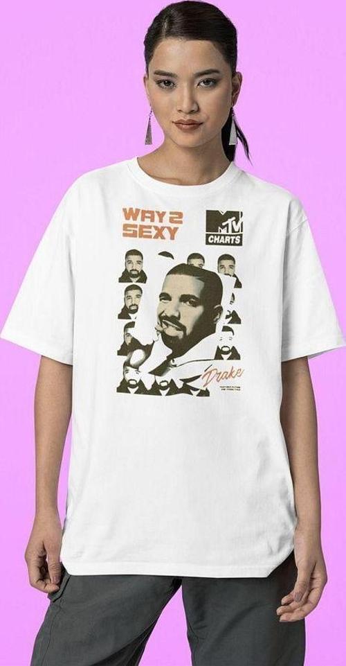 Way 2 Sexy Drake Rapper Baskılı Unisex Tişört, Oversize Rap Tişört