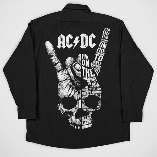 AC DC Müzik Grubu Baskılı Unisex Rock Metal Cepli Gömlek