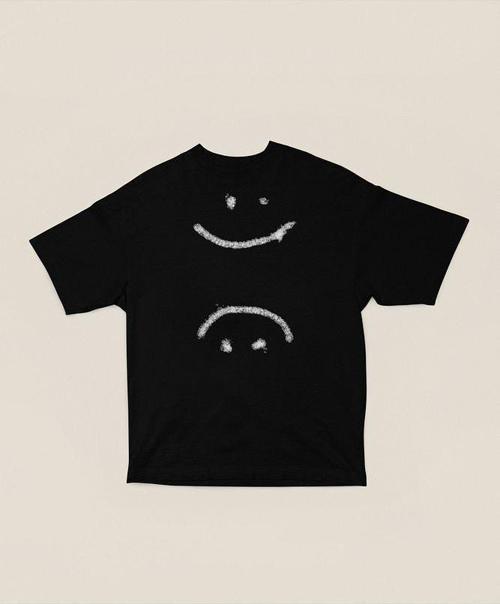 Unisex Smiley Baskılı Tişört, Oversize Gülen Yüz Tişört