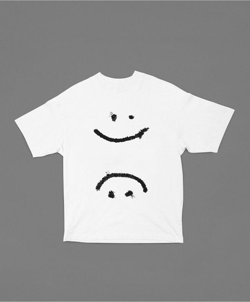 Unisex Smiley Baskılı Tişört, Oversize Gülen Yüz Tişört