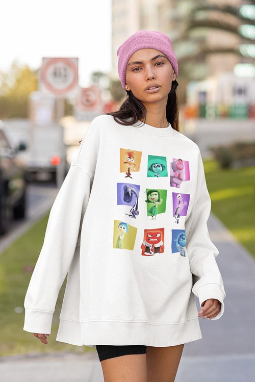 Ters Yüz Insiide Out Baskılı Unisex Oversize Çizgi Film Sweatshirt