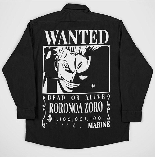 Wanted Roronoa Zoro Baskılı Unisex Anime Cepli Gömlek