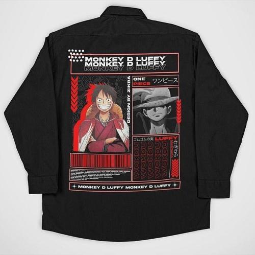 Monkey D. Luffy Baskılı Unisex Anime Cepli Gömlek