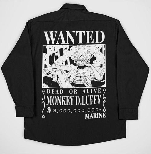 Wanted Monkey D. Luffy Baskılı Unisex Cepli Anime Gömlek