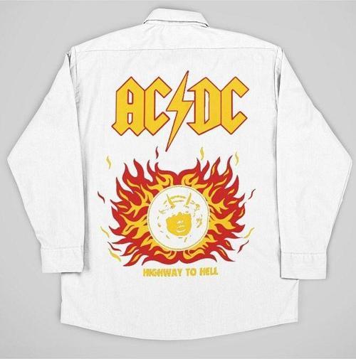 AC DC Müzik Grubu Baskılı Unisex Rock Metal Cepli Gömlek