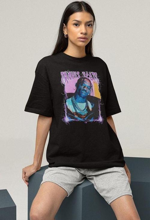 Şarkıcı Travis Scott Baskılı Unisex Oversize Rapper Tişört