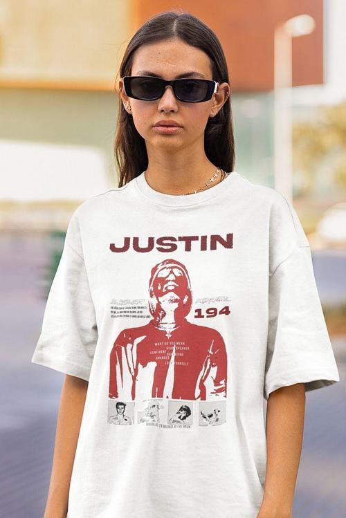 Tasarım Şarkıcı Justin Bieber Baskılı Unisex Oversize Tişört