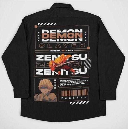 Demon Slayer Zenitsu Baskılı Unisex Anime Cepli Gömlek
