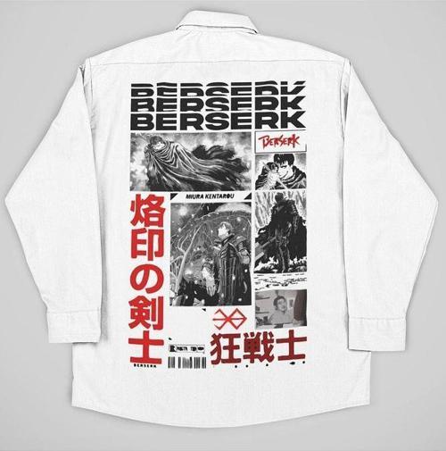 Anime Berserk Tasarım Baskılı Unisex Cepli Gömlek
