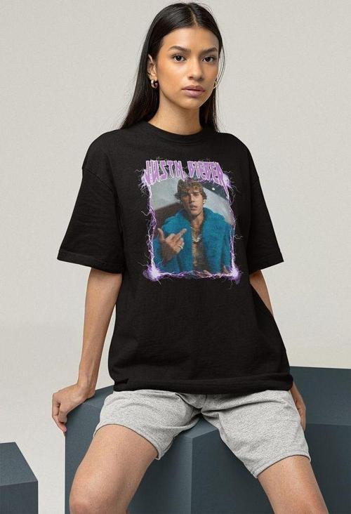 Justin Bieber Baskılı Unisex Oversize Şarkıcı Tişört