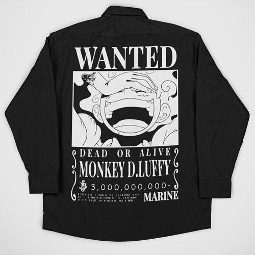 Wanted Monkey D. Luffy Baskılı Unisex Cepli Anime Gömlek