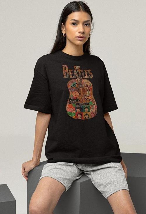 The Beatles Müzik Grubu Gitar Temalı Baskılı Unisex Oversize Tişört