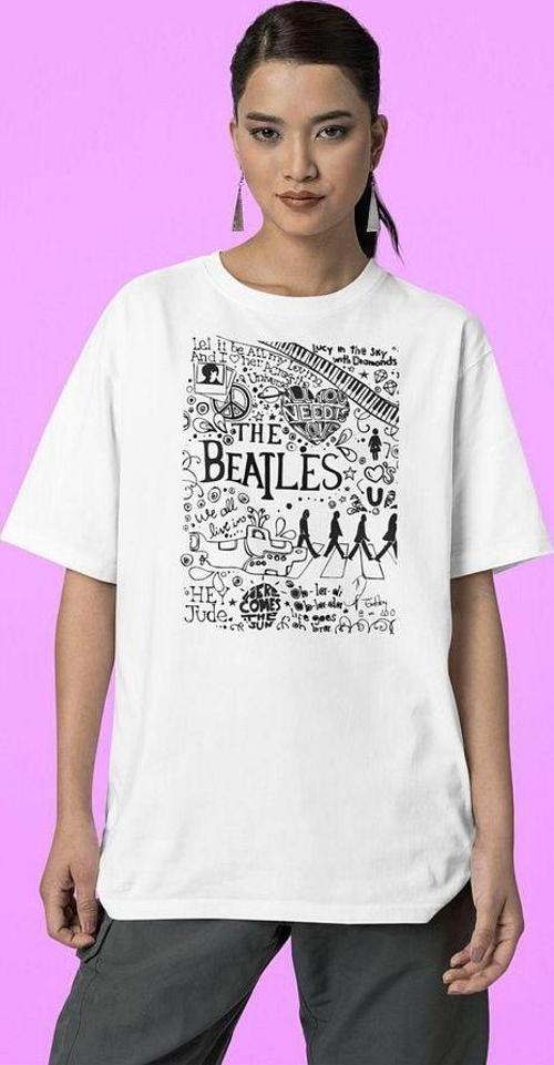 The Beatles Özel Tasarım Baskılı Unisex Tişört, Oversize Müzik Grubu Tişört