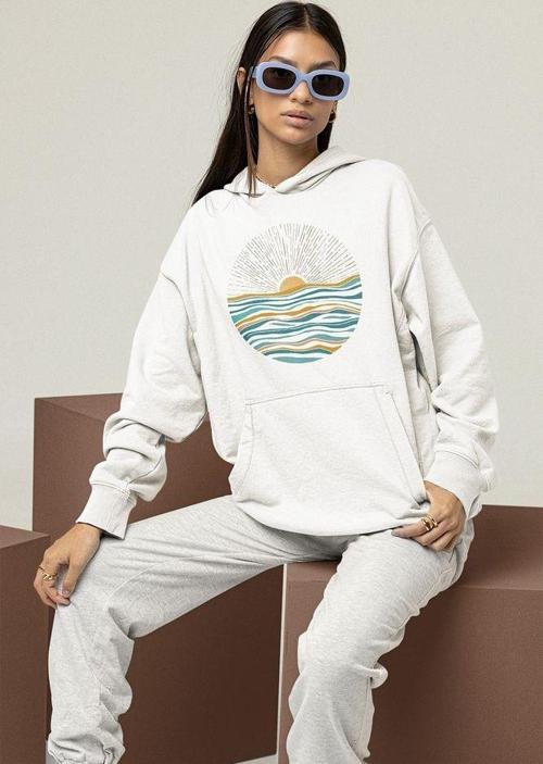 Özel Tasarım Gün Batımı Baskılı Unisex Oversize Hoodie