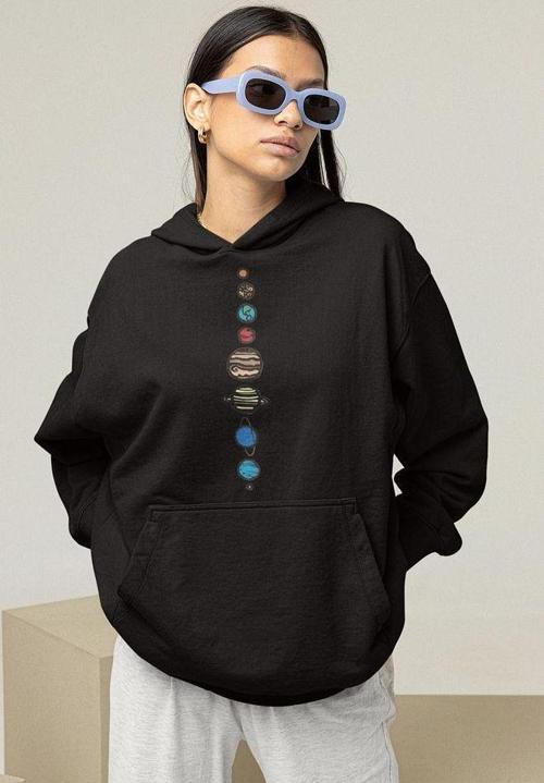 Tasarım Gezegenler Baskılı Unisex Oversize Hoodie