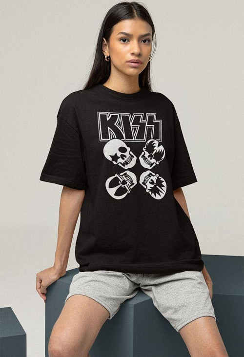 Müzik Grubu Kiss Baskılı Unisex Tişört, Oversize Rock Metal Tişört