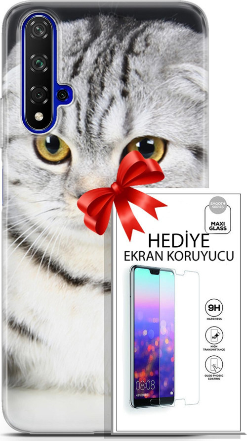 Huawei Nova 5T Kılıf Orijinal Seri Scotish-British 18 British Beyaz Parlak Kılıf + Ekran Koruyucu Fu