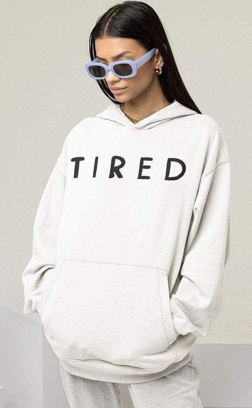 Tired Yazılı Unisex Oversize Hoodie
