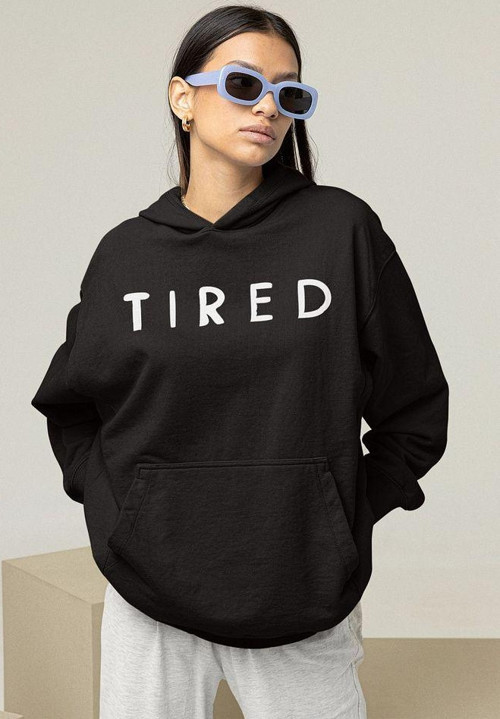 Tired Yazılı Unisex Oversize Hoodie